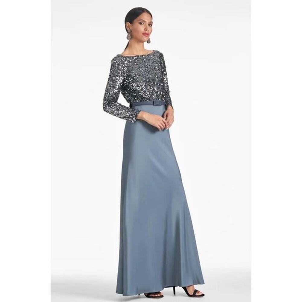 Sachin + Babi‎ NWT Colette Belted Sequin & Satin Dress In Gunmetal Sz:2 Ret$950. - Picture 2 of 5